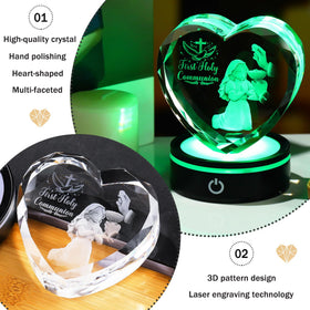 Ornalrist 3D laser-engraved communion girl inside crystal for keepsake display.