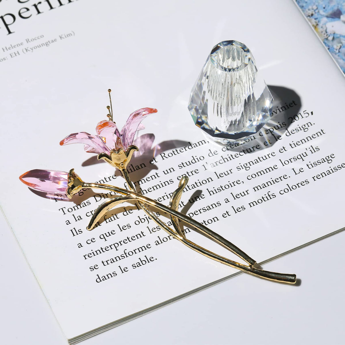 Ornalrist crystal tiger lily display in living room creates a focal point