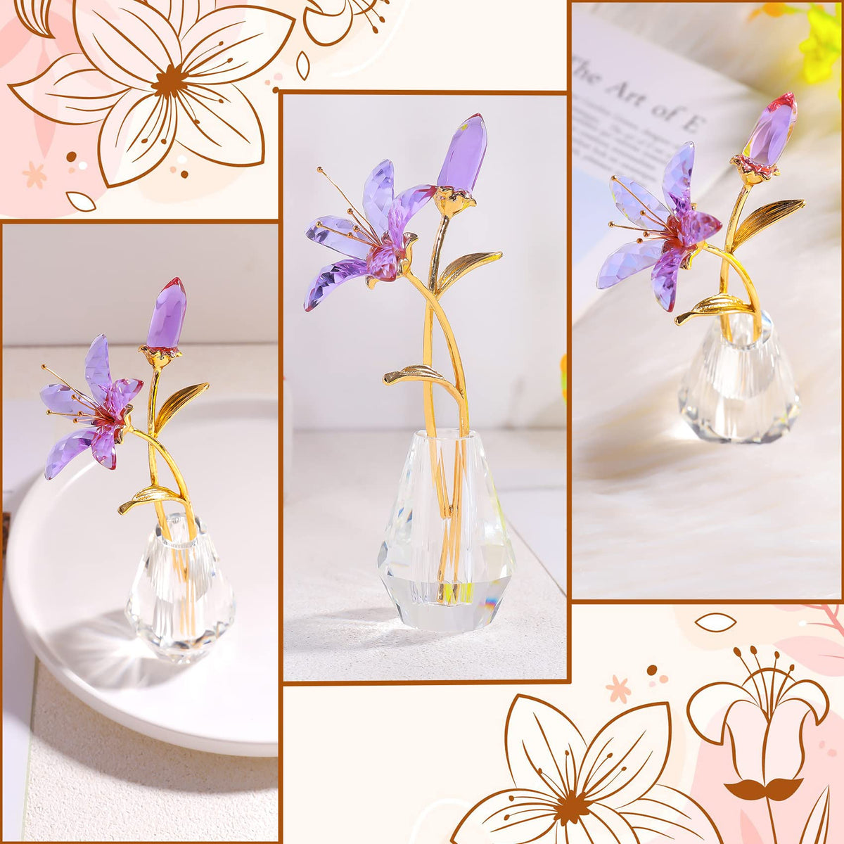 Ornalrist crystal tiger lily purple glass flower radiating elegance