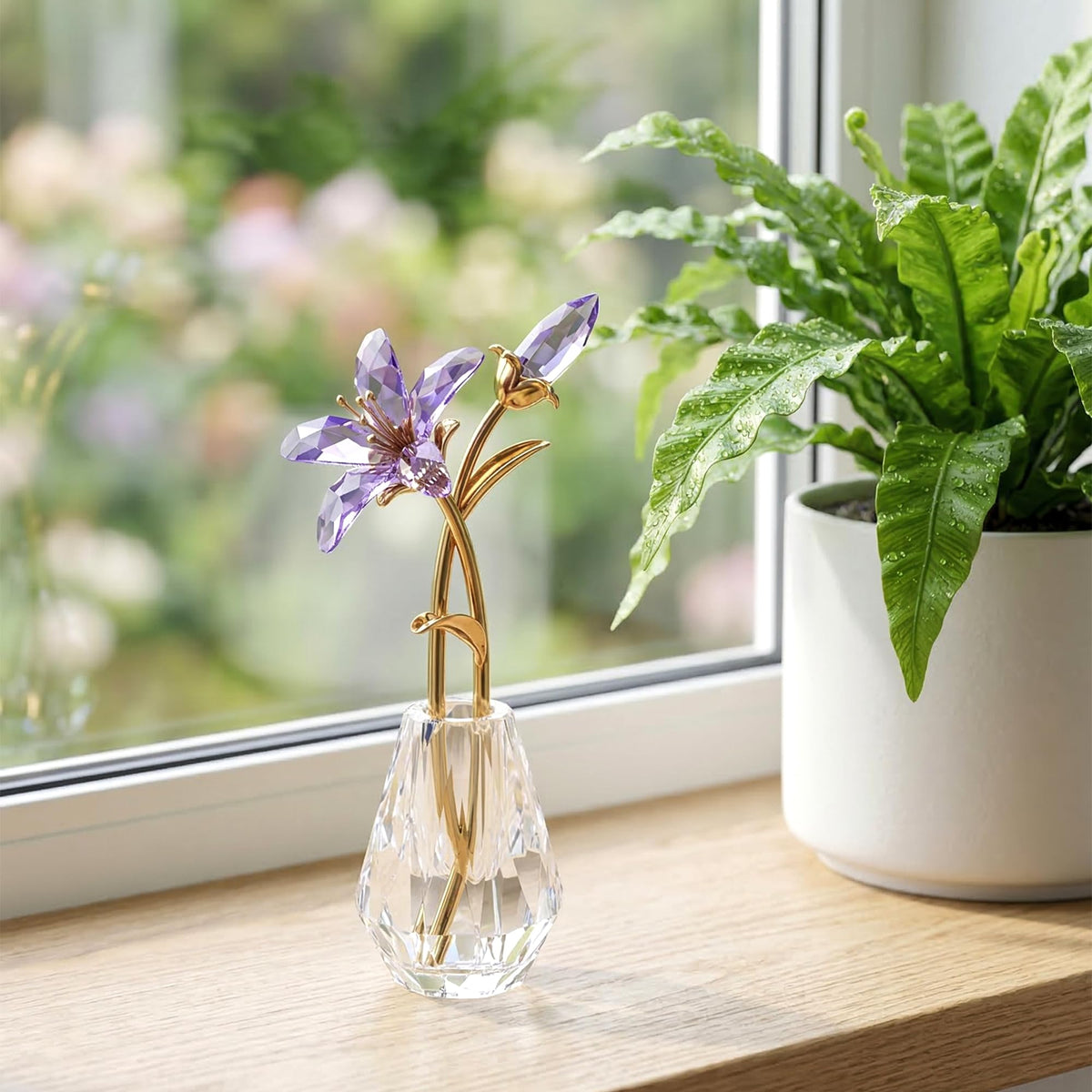 Ornalrist crystal tiger lily with crystal clear vase for display