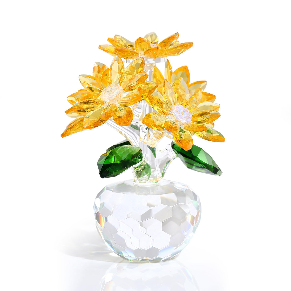 Ornalrist Crystal Yellow Daisy Flower Figurine on display enhances shelf decor