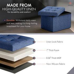 Ornavo Home foldable ottoman navy blue folded flat saves space.