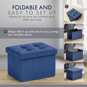 Ornavo Home navy blue foot rest ottoman used as extra seating.
