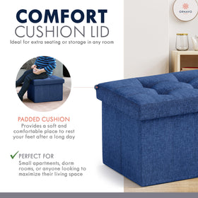 Ornavo Home dorm room compact ottoman navy blue beside sofa in living space.