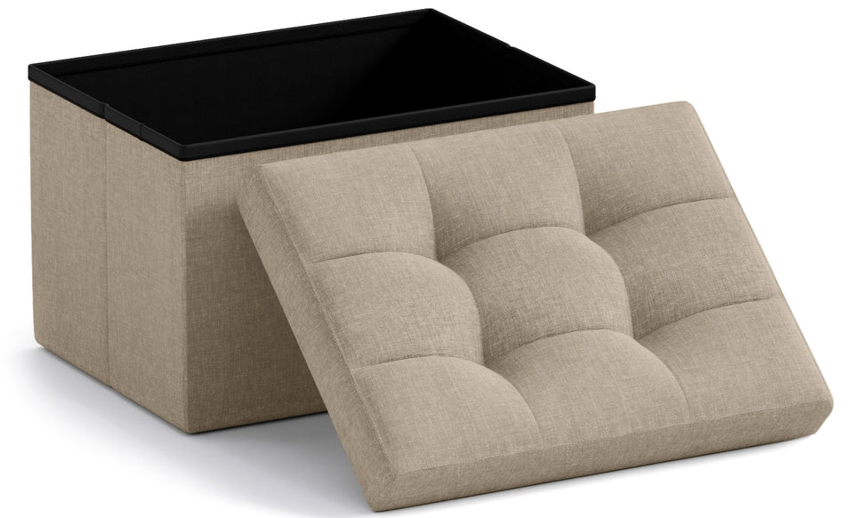 Ornavo Home ottoman foldable taupe with space-saving linen texture