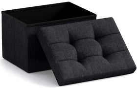 Ornavo Home small storage ottoman in black linen, compact and versatile for living rooms.