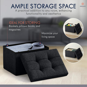 Ornavo Home foldable ottoman with lid opened to reveal roomy interior storage.