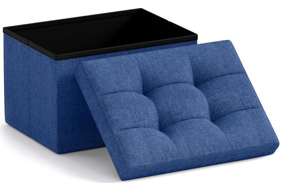 Ornavo Home small storage ottoman navy blue closed lid with hidden storage.