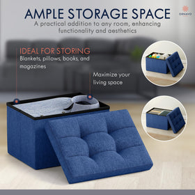 Ornavo Home ottoman navy blue interior storage shown for organization.