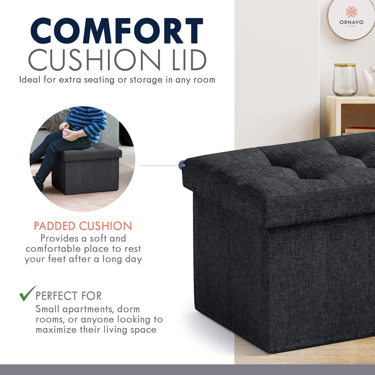 Sturdy interior storage for blankets, magazines, or small travel items.