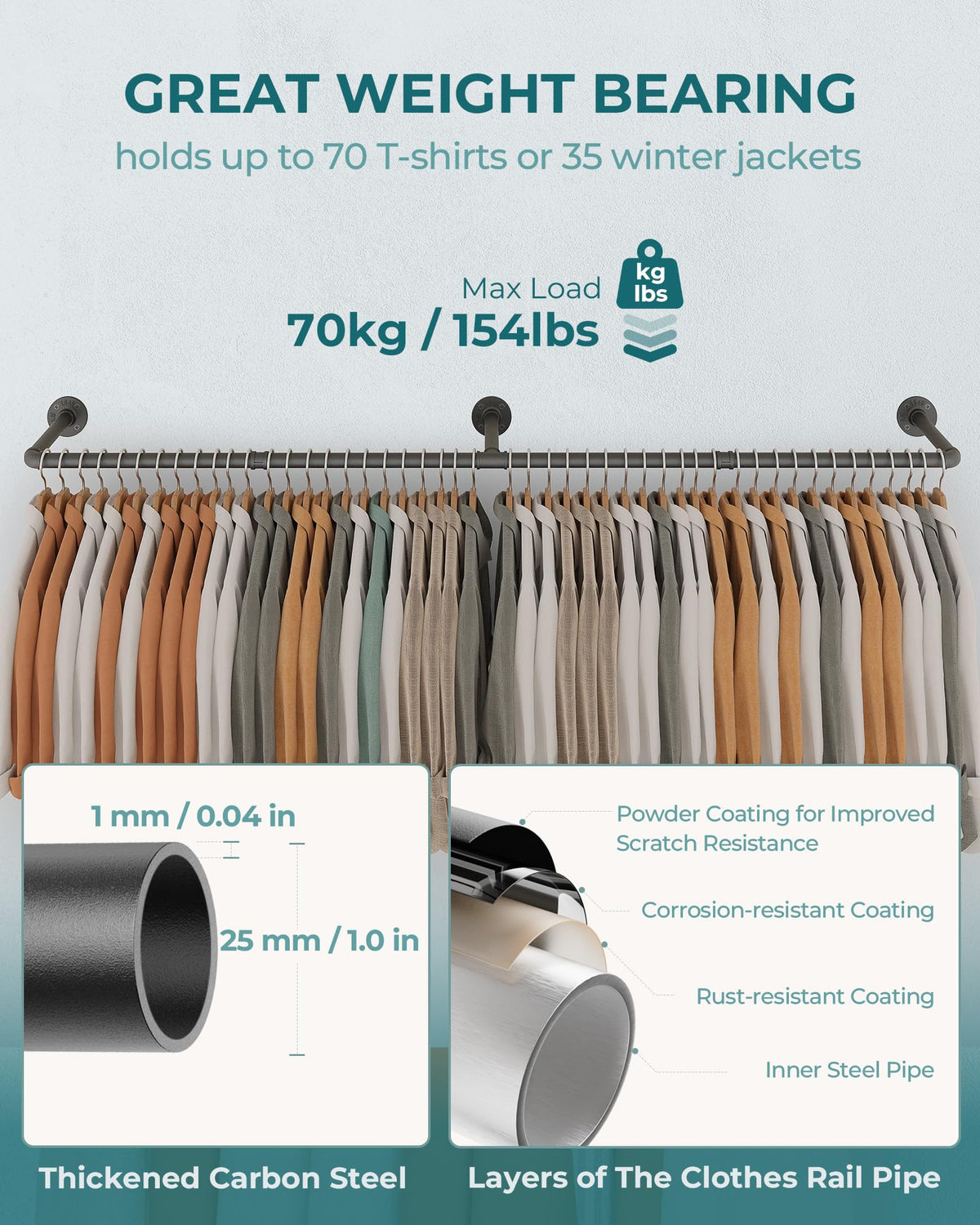 OROPY rack supports up to 154 lbs for heavy garments