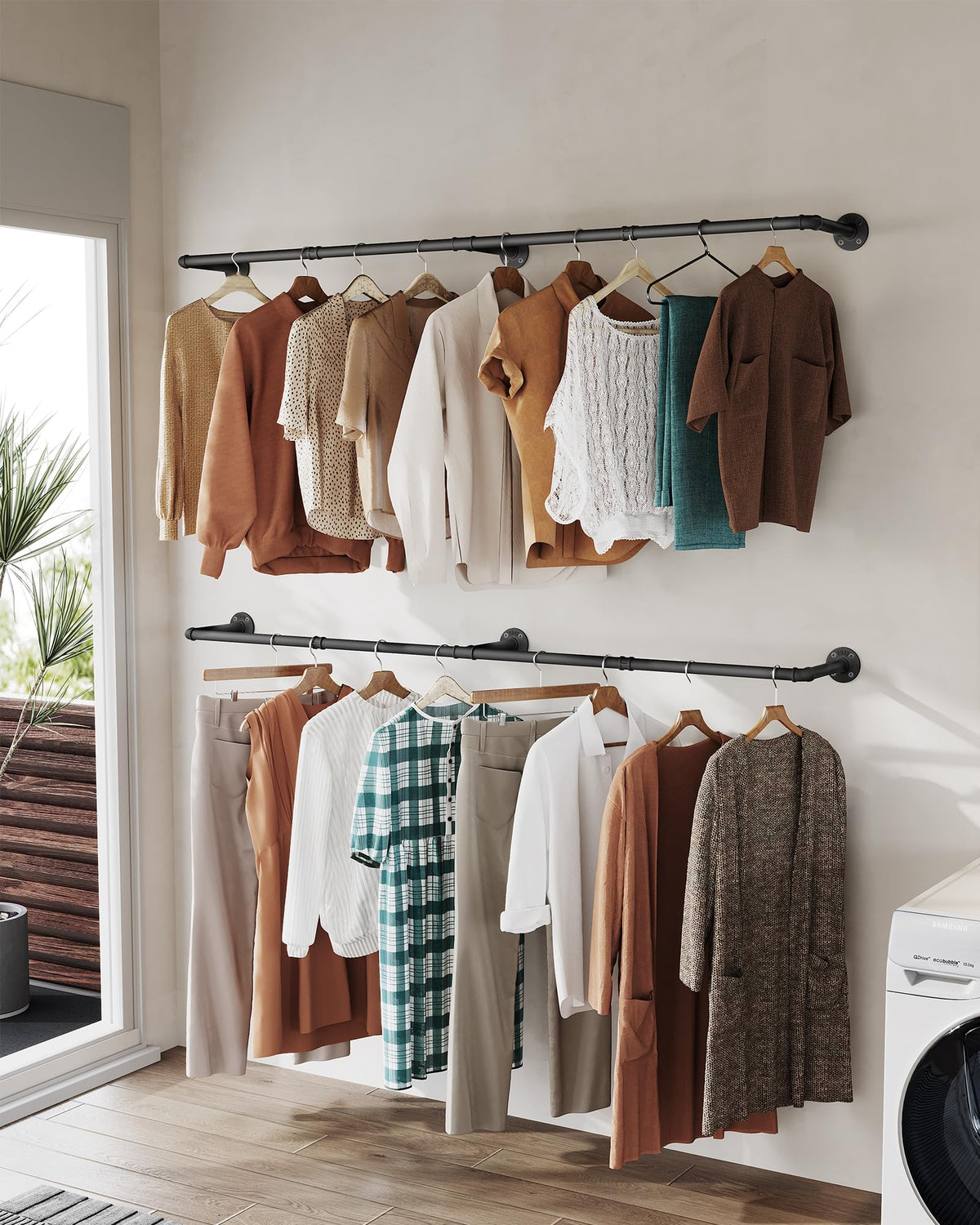OROPY bedroom closet organization with long rack