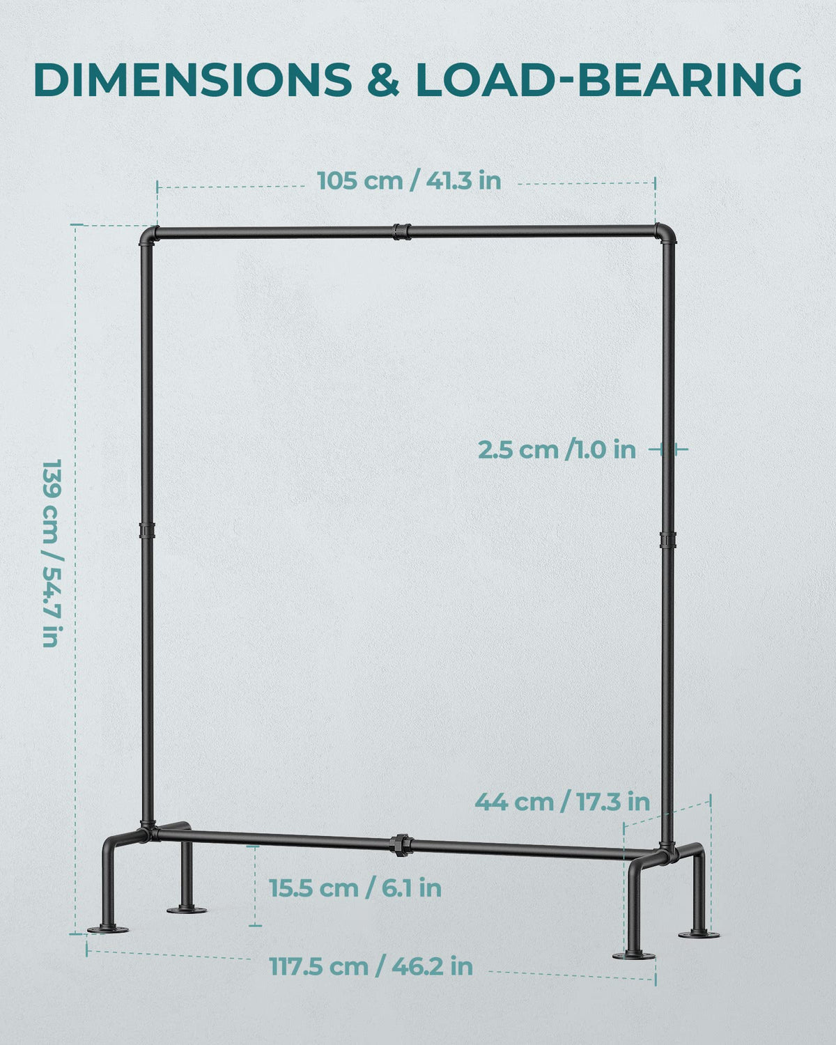 OROPY heavy-duty iron pipe frame for durable garment storage