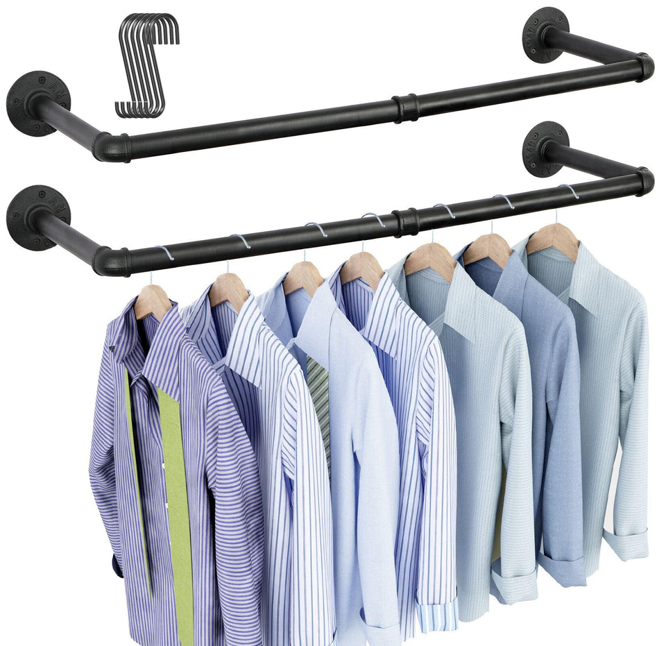 OROPY industrial pipe clothes rack wall-mounted set 2 for organized laundry spaces.