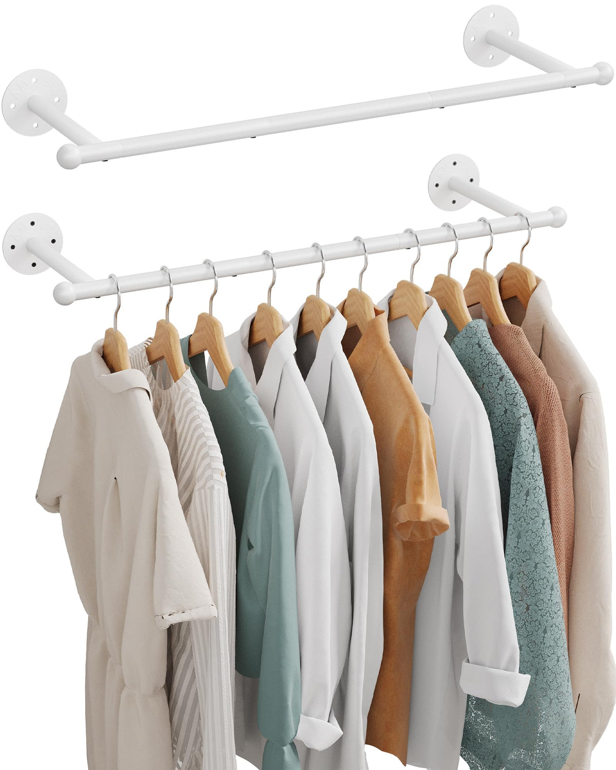 OROPY telescoping rod extended for quick adjustment and versatile hanging space.