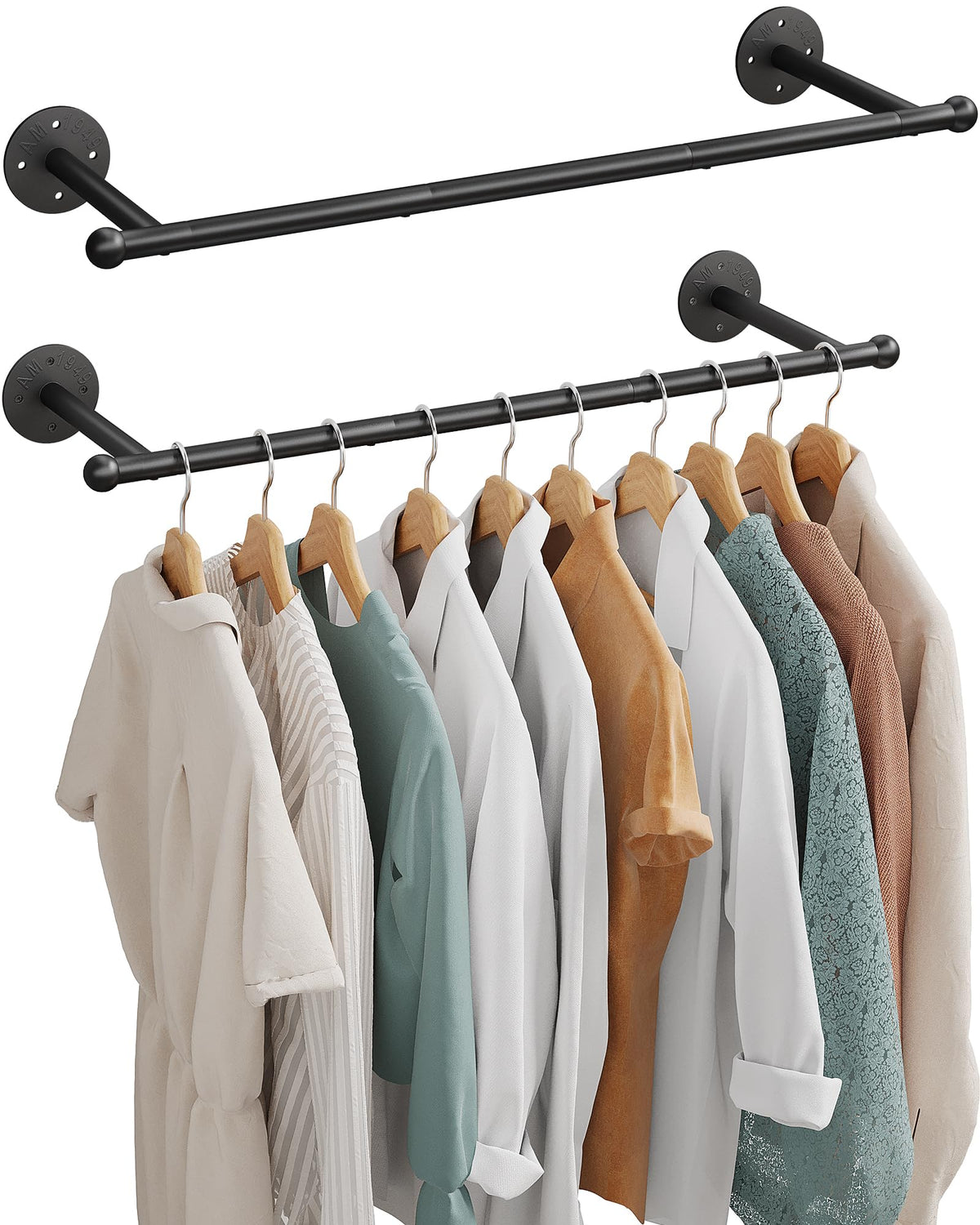 OROPY wall-mounted rack with telescoping rod for quick, secure installation.