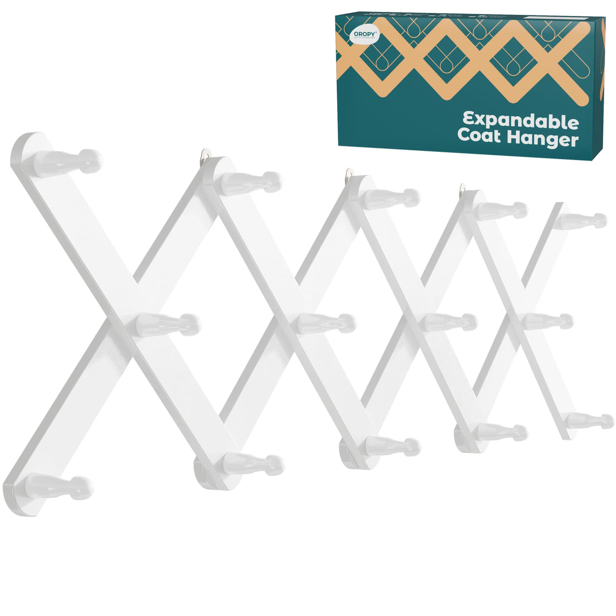OROPY wood accordion wall hanger extended to show adjustable width