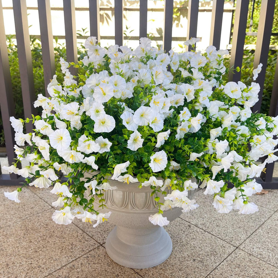 Orphidel outdoor artificial flowers in white with 16 bundles create lush planters.