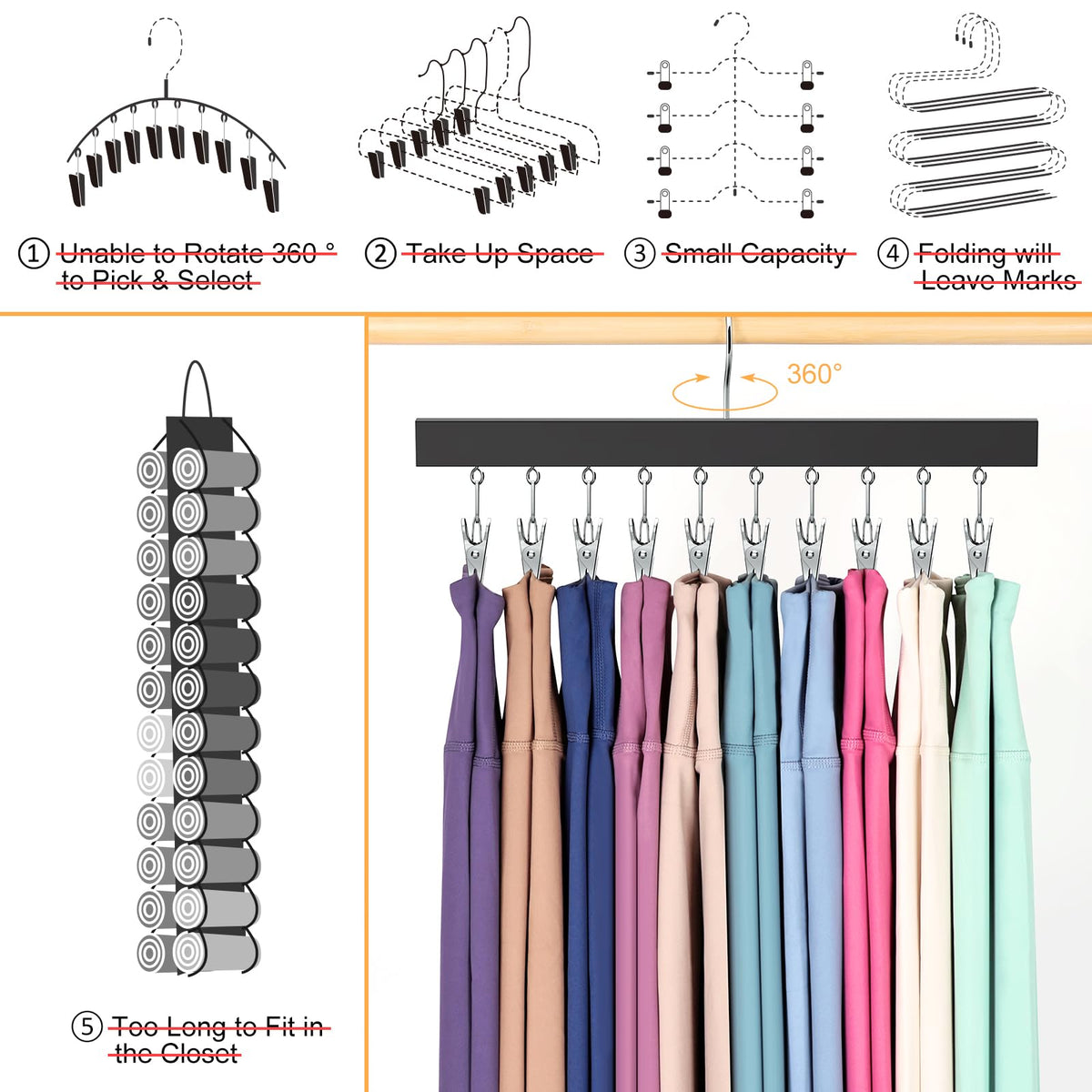 ORROENS pants hangers with clips provide anti-slip grip for secure garments.