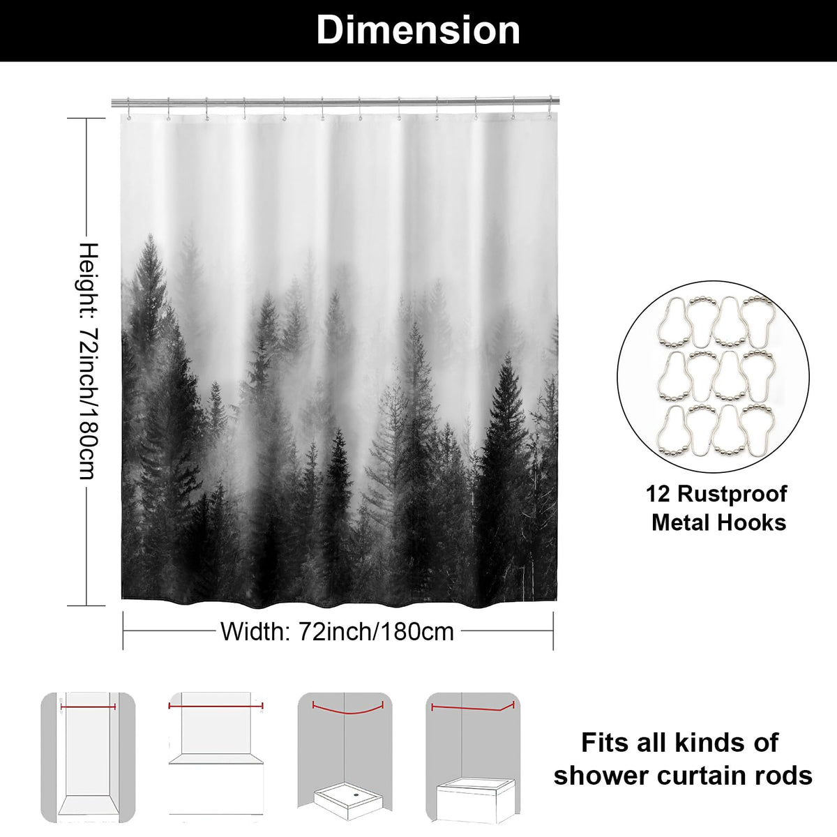 ORTIGIA forest print curtain with hooks enables smooth sliding and stylish decor