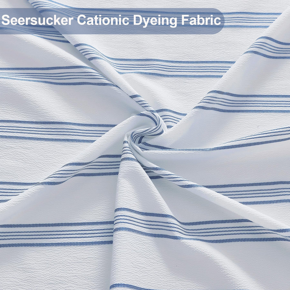 ORTIGIA seersucker fabric texture adds depth to the shower curtain.