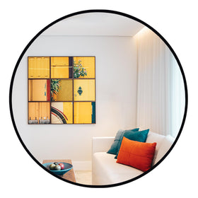 Oruii round mirror 28-inch black frame with clear reflection for any room