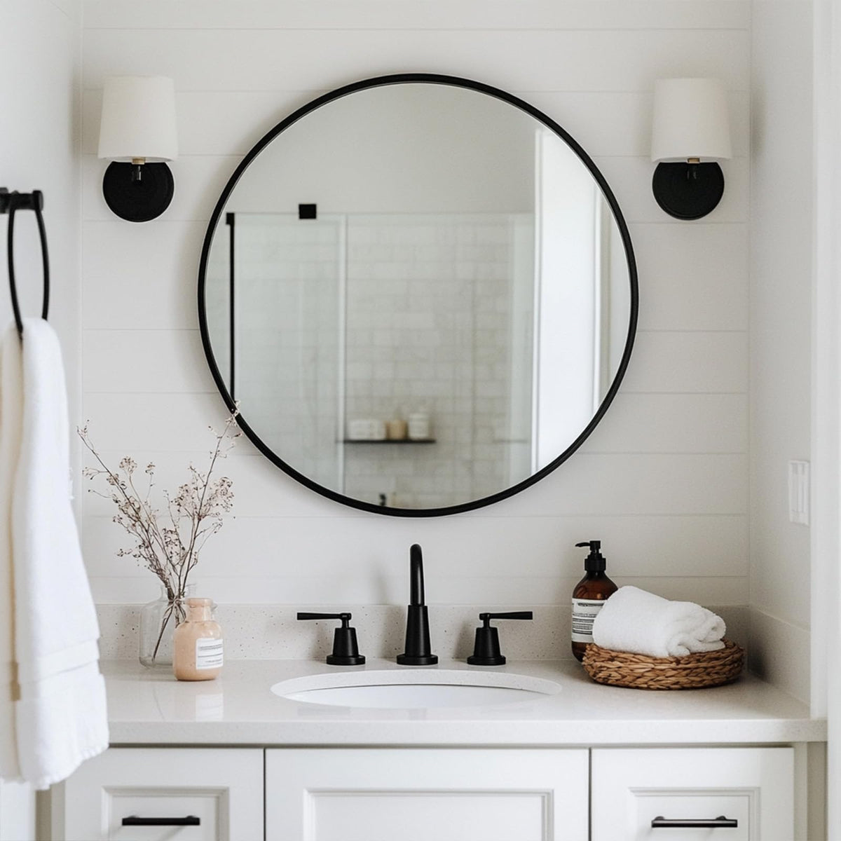 Oruii round mirror entryway adds polish and welcome