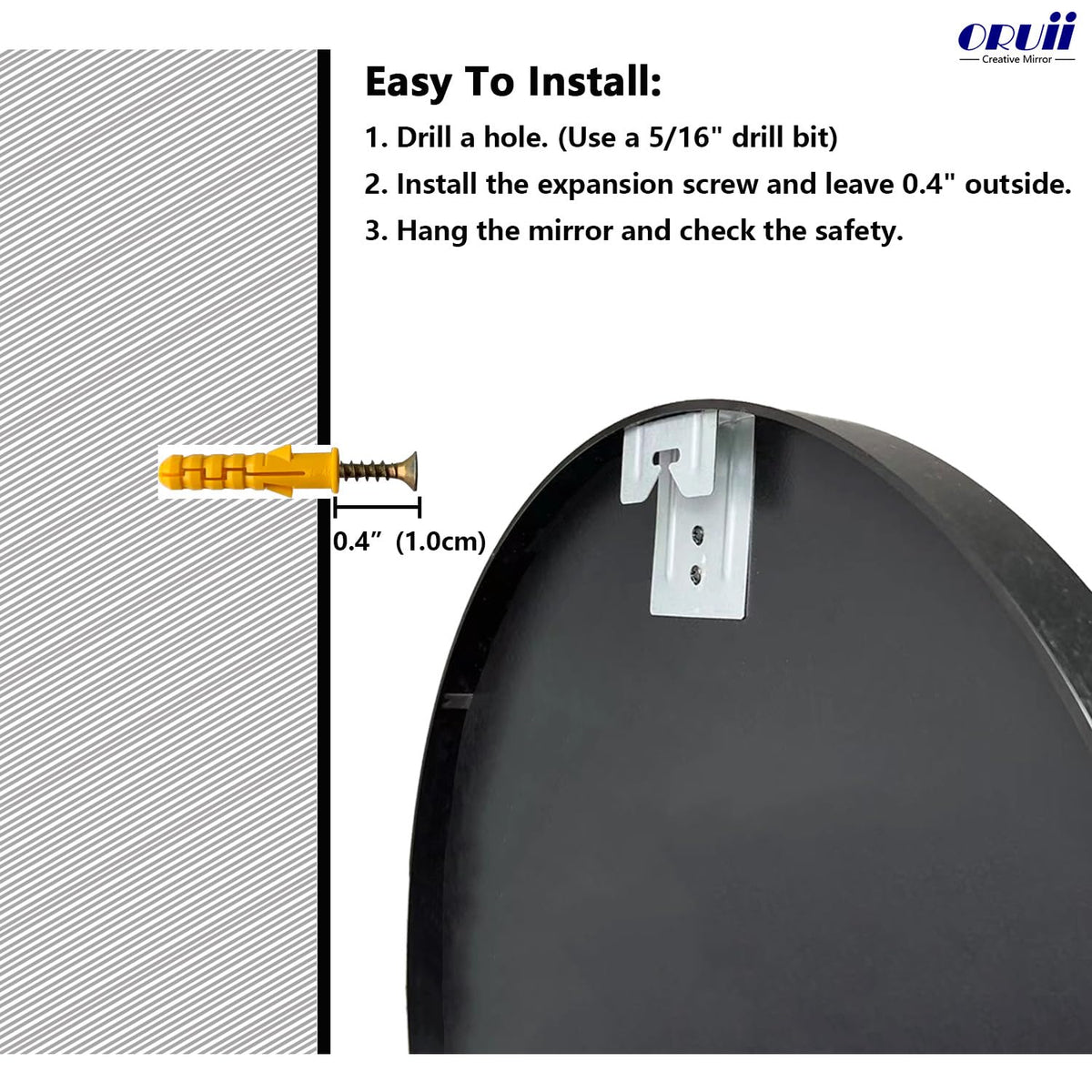Oruii round mirror over sink supports accurate grooming angles.