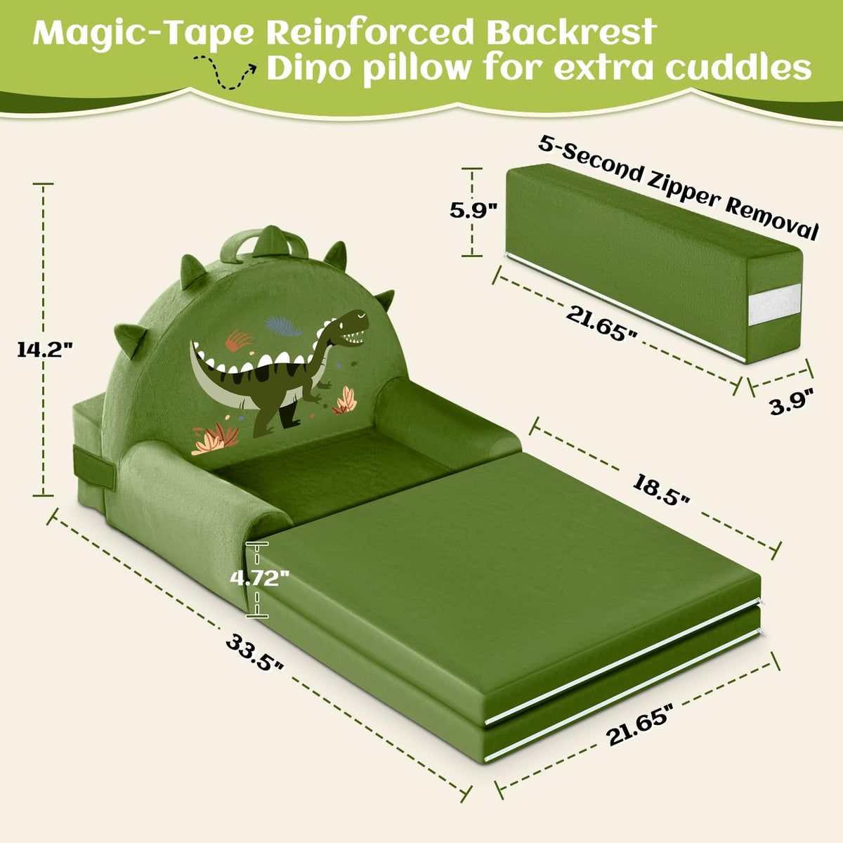 ORWIPO Dinosaur Kids Sofa Bed bear pillow included adds snuggle-worthy comfort.