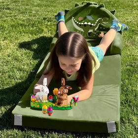 ORWIPO Dinosaur Kids Sofa Bed folded mode suggests easy storage for small spaces.