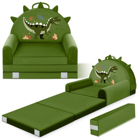 ORWIPO Dinosaur Kids Sofa Bed front view shows plush velvet and kid-friendly comfort.