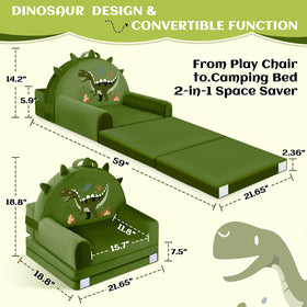 ORWIPO Dinosaur Kids Sofa Bed open mode demonstrates travel readiness.