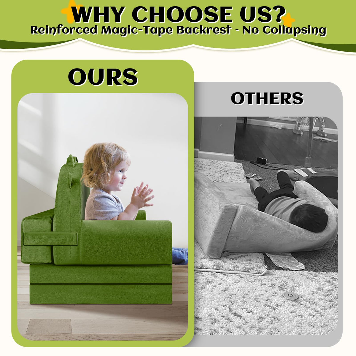 ORWIPO Dinosaur Kids Sofa Bed washable cover makes cleanup quick after spills.