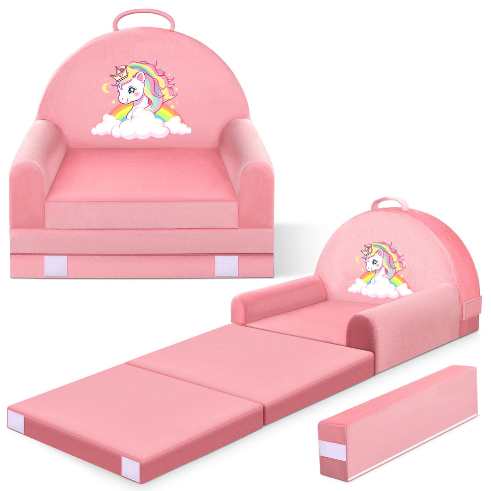 ORWIPO Unicorn Kids Sofa Bed with pink removable cover for easy cleaning.