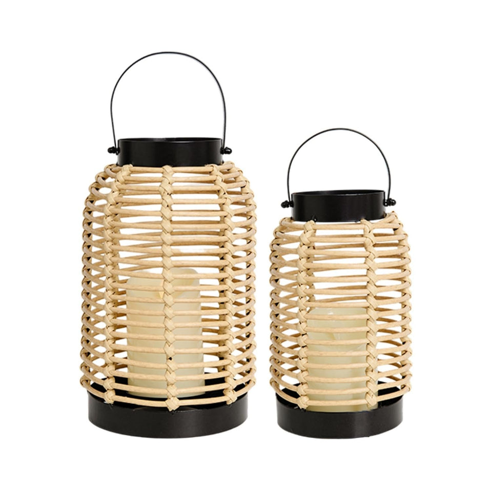 osgevei 14in lantern hanging display with black metal frame and handwoven rattan for warm ambiance