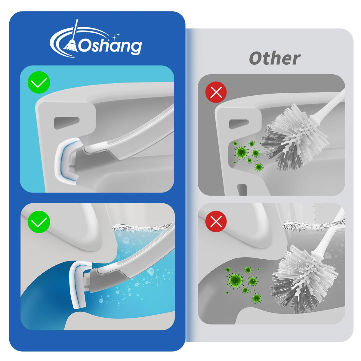 oshang disposable toilet brush in action for deep cleaning