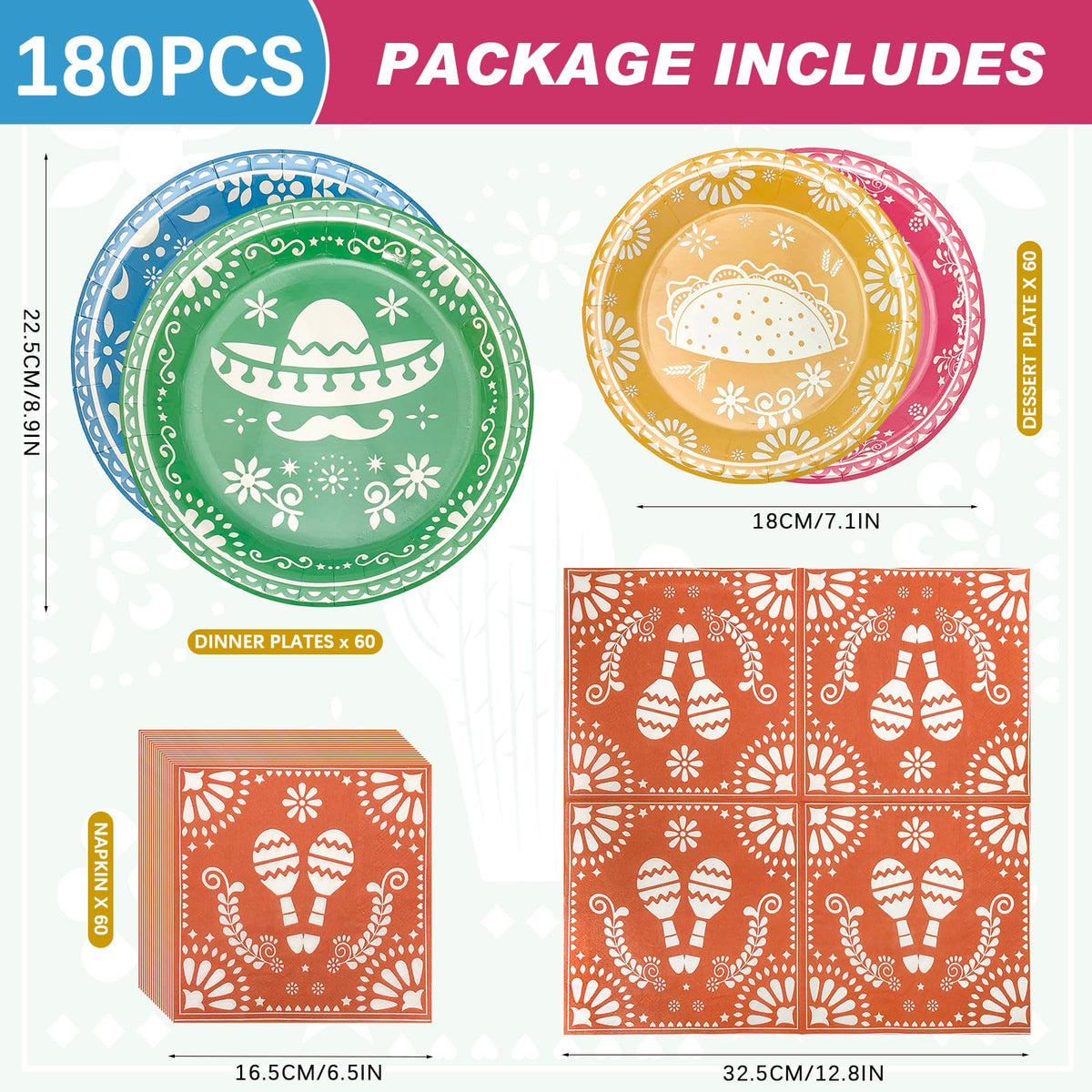 Osonm Mexican Fiesta dessert plates with bright designs for quick dessert service.