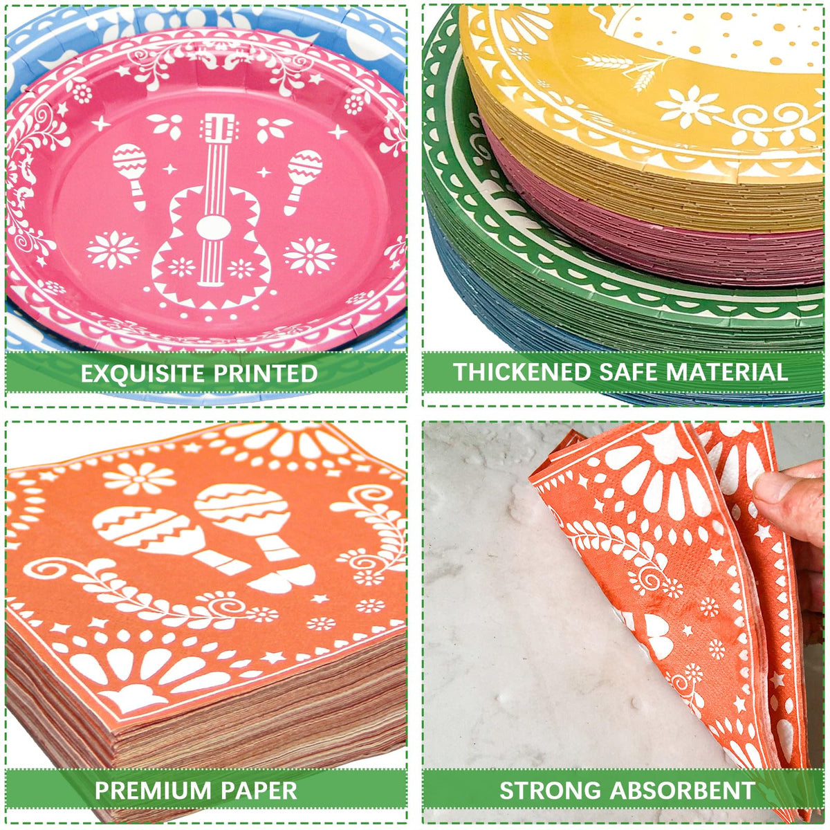 Osonm Mexican Fiesta napkins in bold colors for soft, absorbent cleanup.