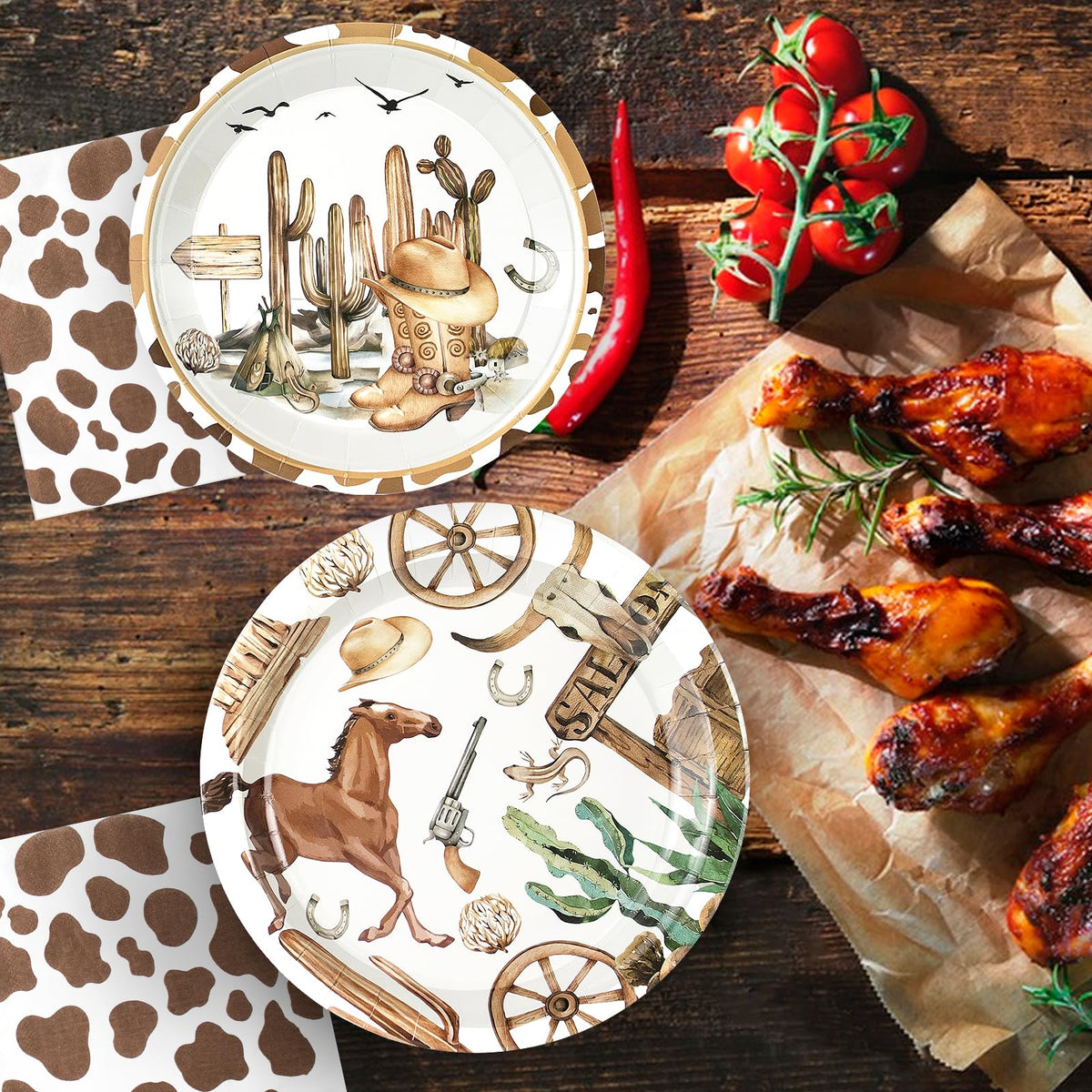 Osonm western-pattern design plates highlight classic cowboy motifs.