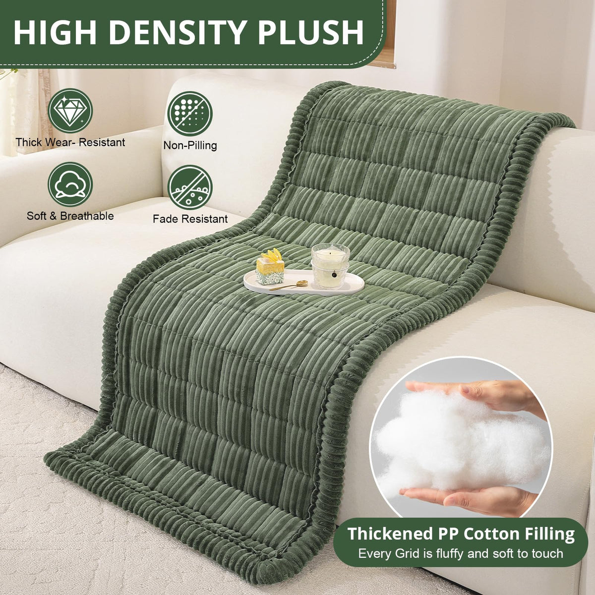 OstepDecor green sofa cover complements living room decor