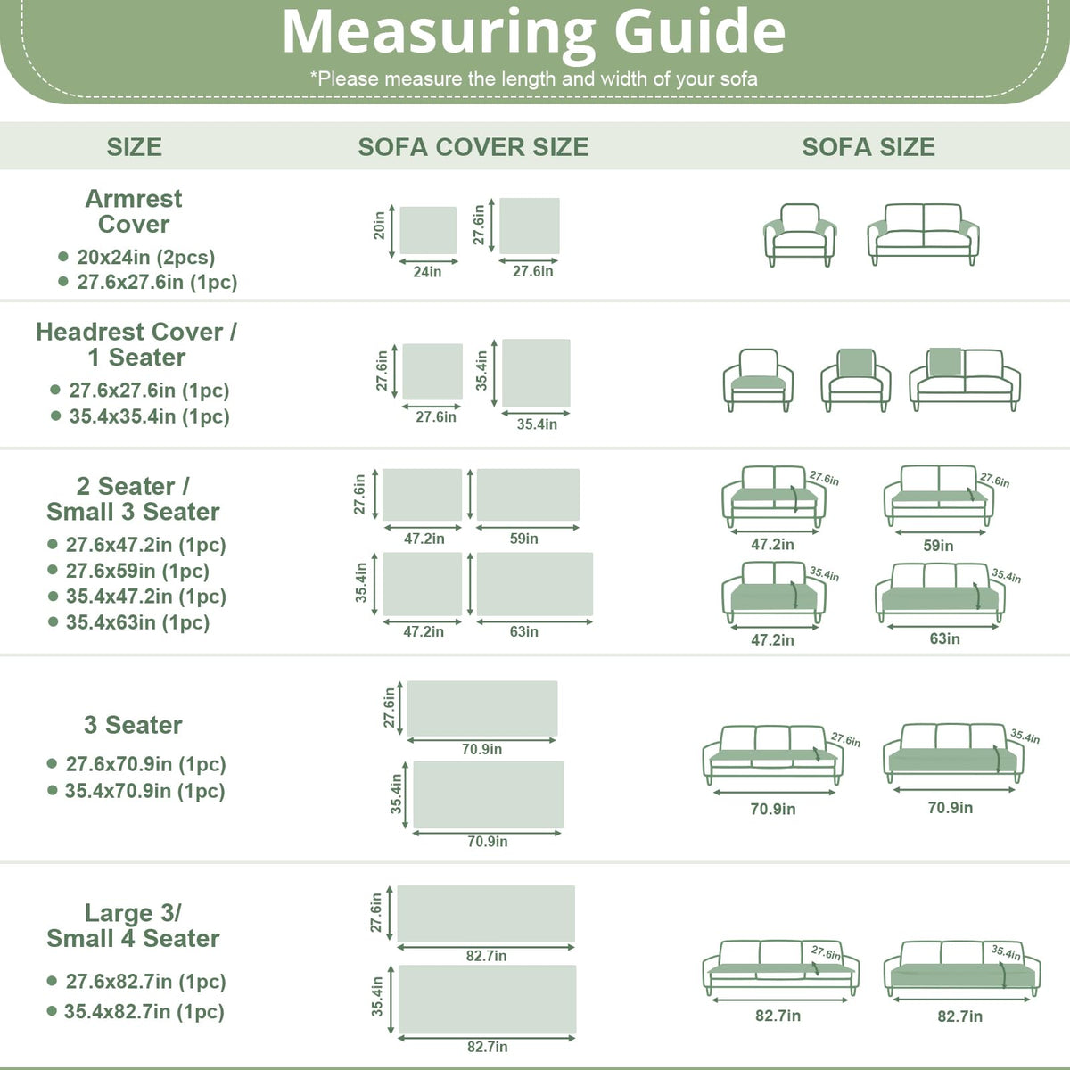 OstepDecor Measure Before Order Guide helps choose the right size for your sofa.