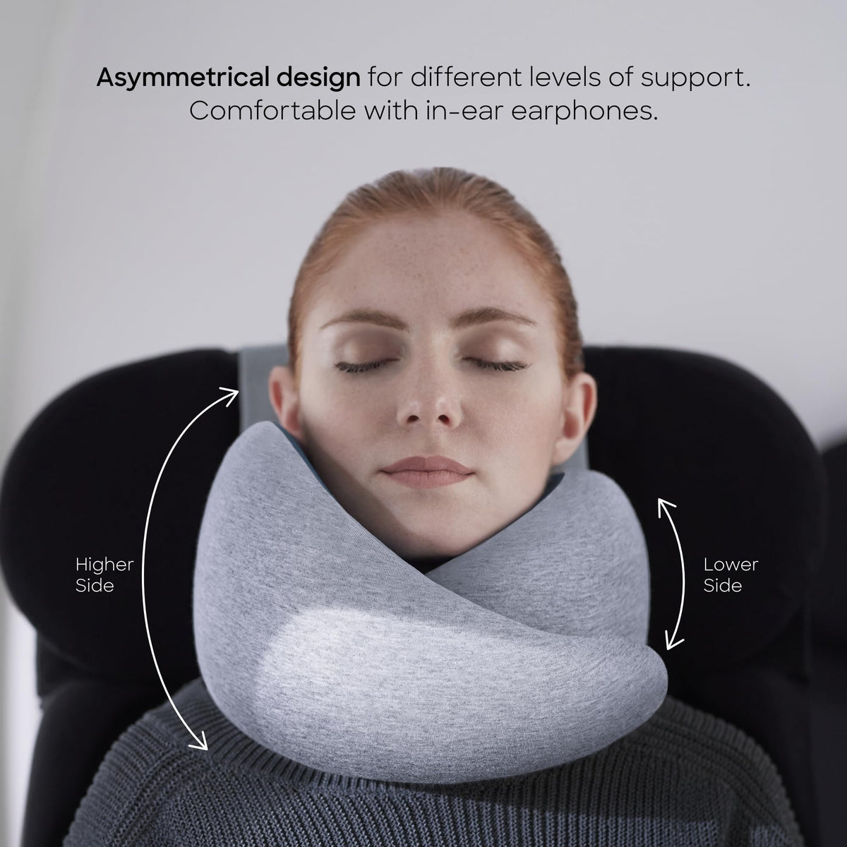 Ostrich Pillow Go 360-degree ergonomic design seen from side view.