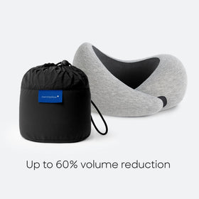 OSTRICH PILLOW Go in-flight use shows easy storage and quick setup.