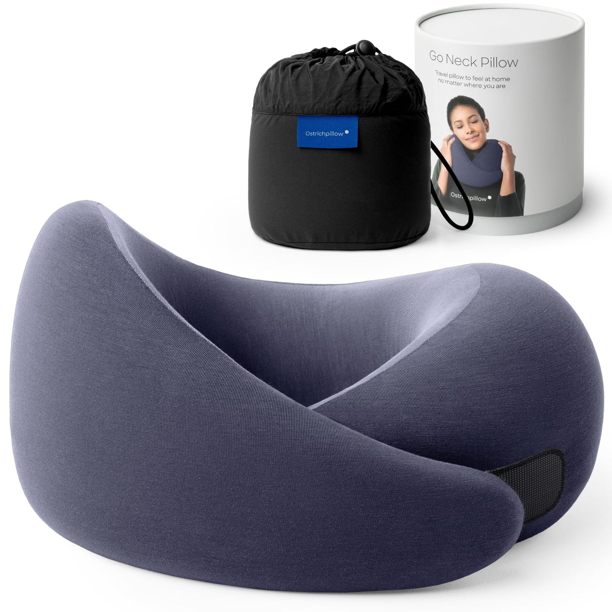OSTRICH PILLOW Go neck pillow front view shows compact design and supportive contour.