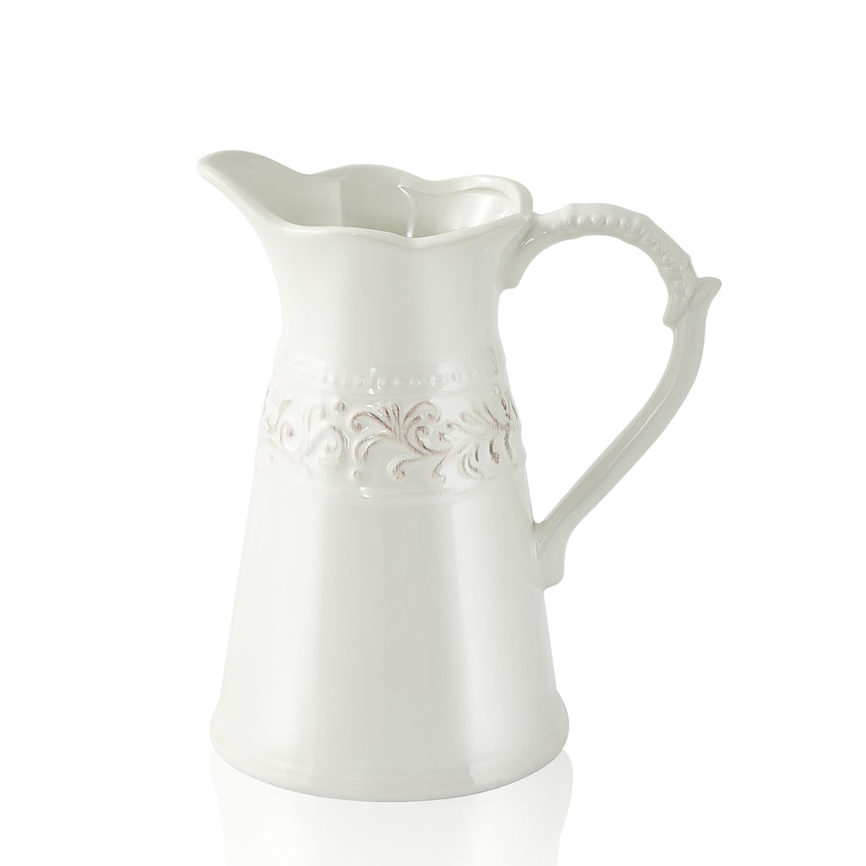 OTARTU white ceramic pitcher vase close-up showing glaze detail and craftsmanship.