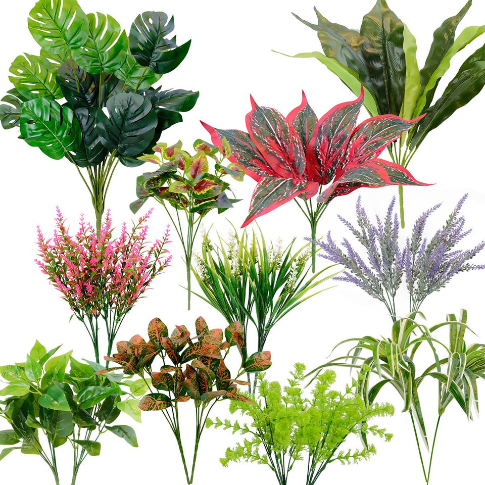 OTATOT 18pc outdoor artificial flowers with monstera and lavender for vibrant window boxes.