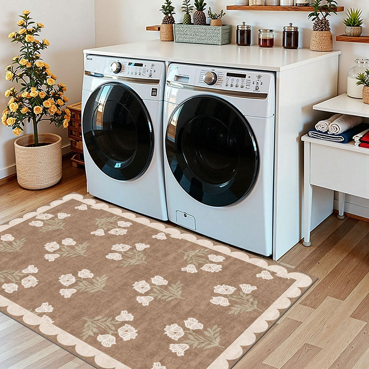 Othilic front porch rug adds warmth and inviting curb appeal.