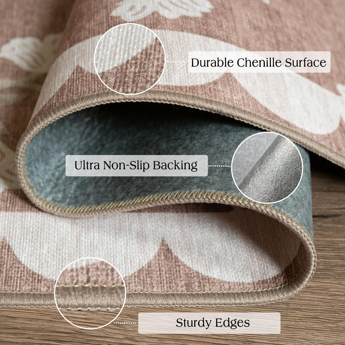 Othilic scalloped edge entryway mat showcases vintage charm and easy hallway placement.
