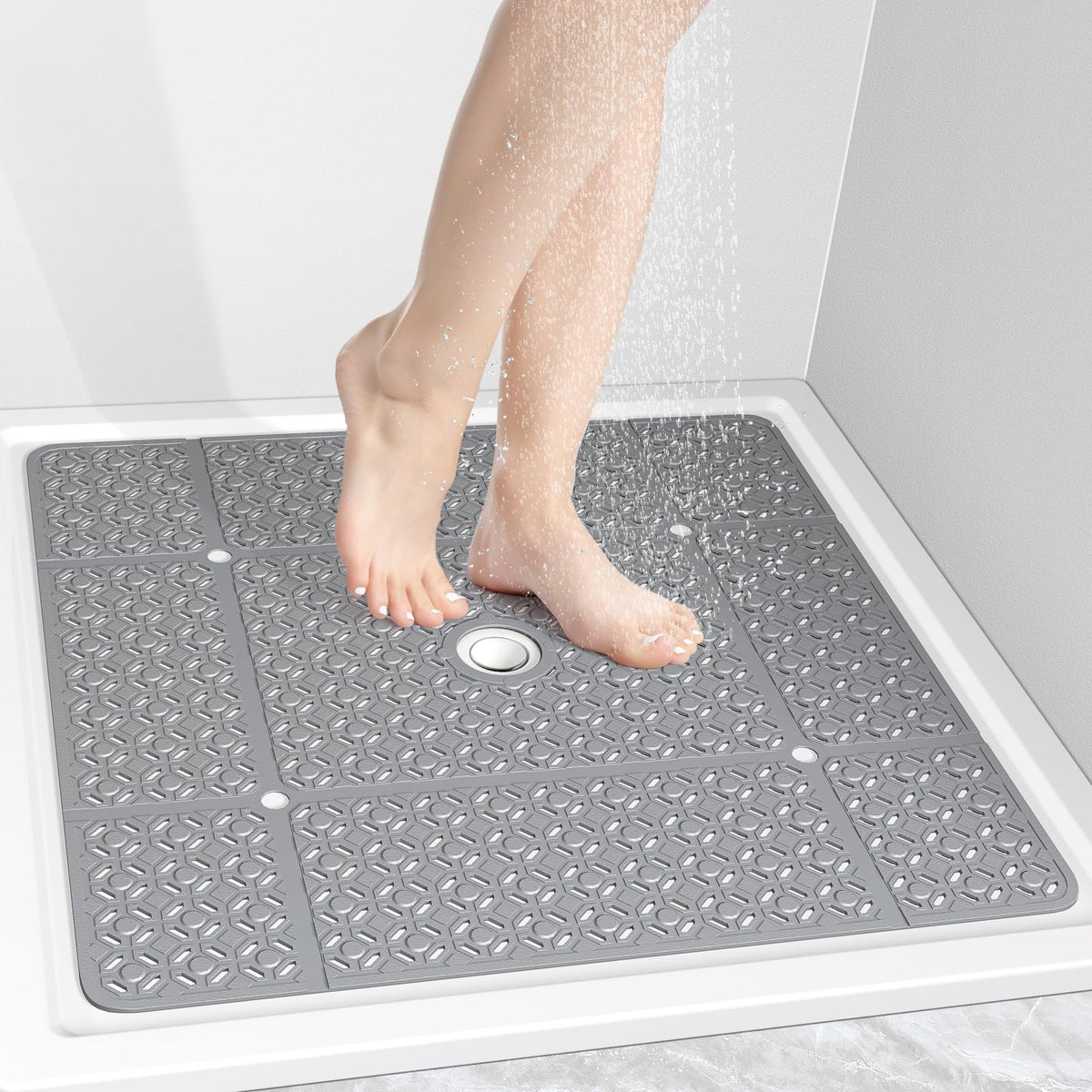 OTHWAY square shower mat 27 by 27 inches covers the shower floor for steady footing