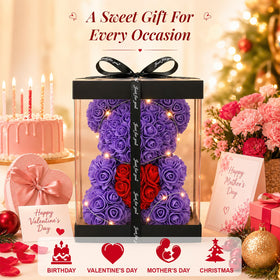 Otlonpe 9-inch purple rose bear with LED lights for ambient glow
